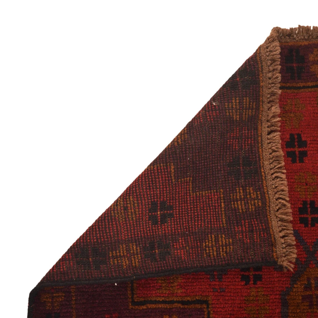Red Afghan Baluchi Rug 2' 11" x 4' 5" Hand-Knotted | No. AL30195