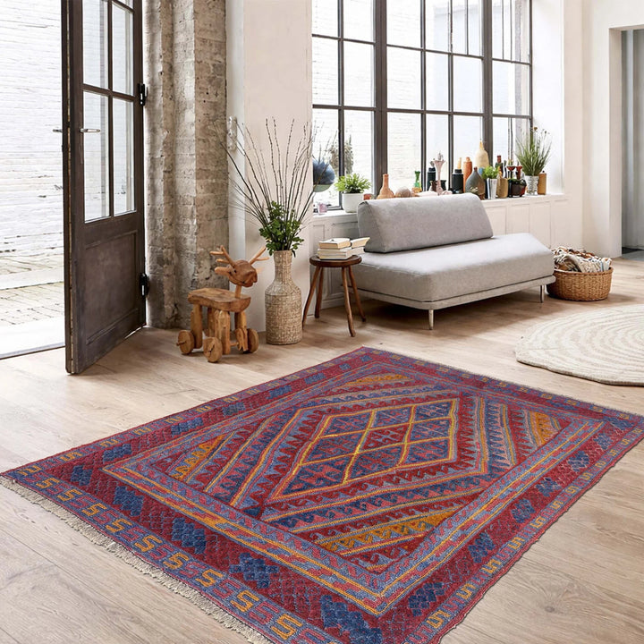 Multicolor Afghan Mashwani Rug 3' 8" x 4' 2" Hand-Knotted | No. AL30215