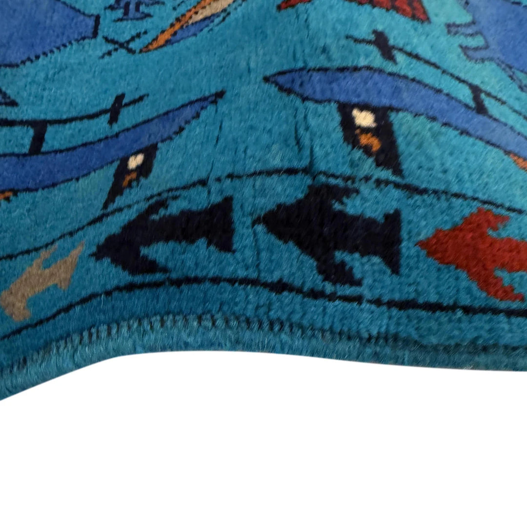 Blue Afghan War Rug 2' 7" x 3' 11" Hand-Knotted | No. AL30226
