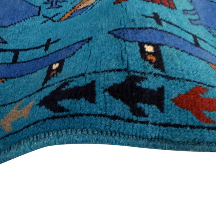 Blue Afghan War Rug 2' 7" x 3' 11" Hand-Knotted | No. AL30226