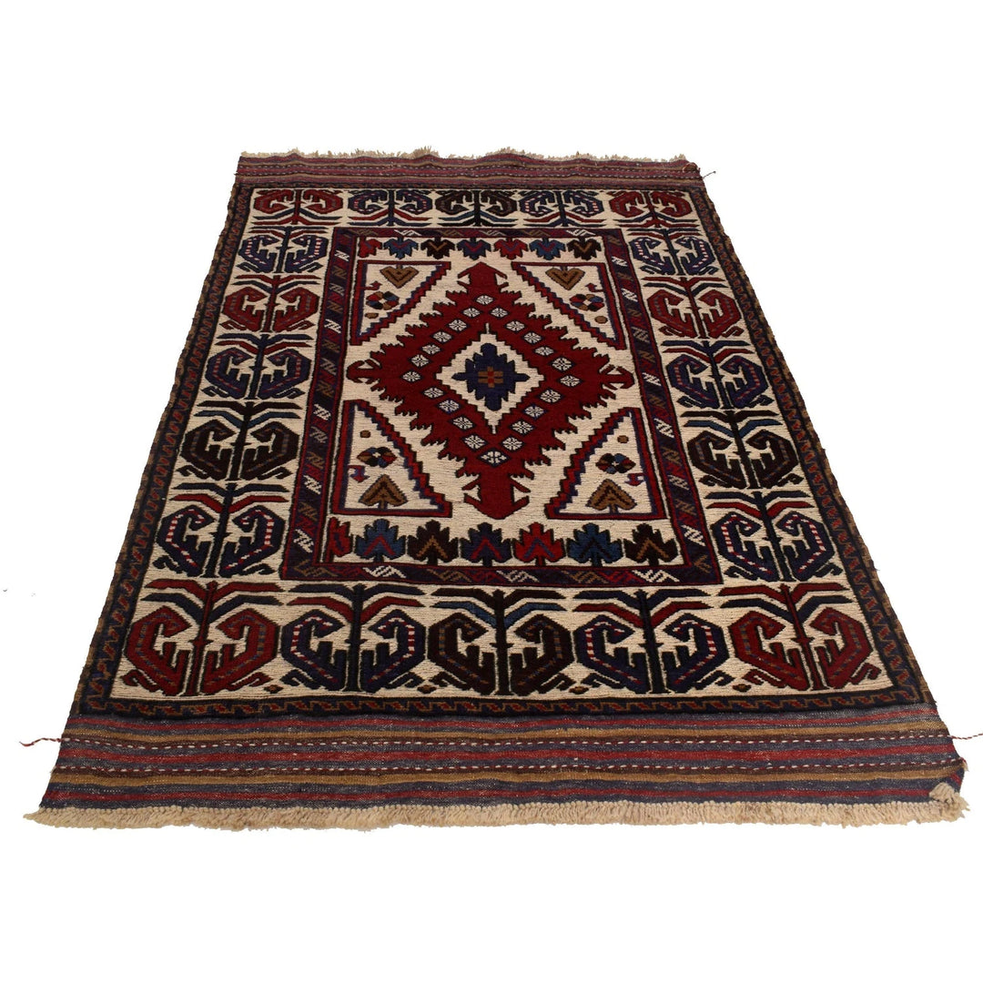 Beige Afghan Kilim Rug 3' 10" x 6' 8" Flat-Weave | No. AL30264
