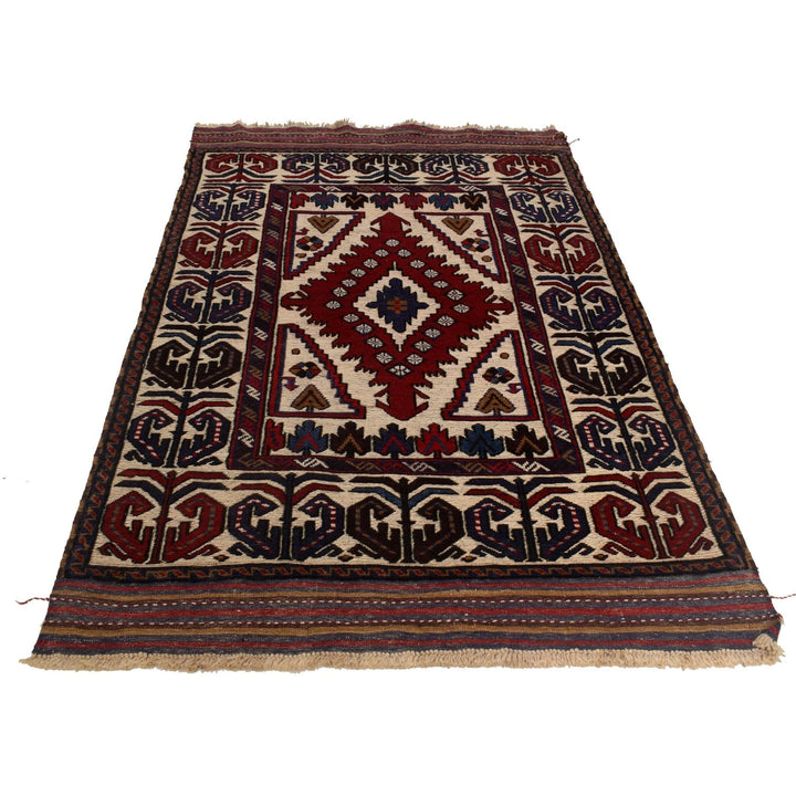 Beige Afghan Kilim Rug 3' 10" x 6' 8" Flat-Weave | No. AL30264