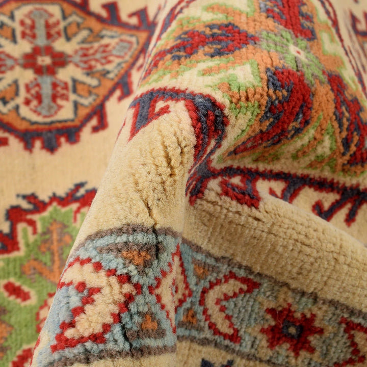 Ivory Afghan Kazak Rug 4' 0" x 6' 0" Hand-Knotted | No. AL30271