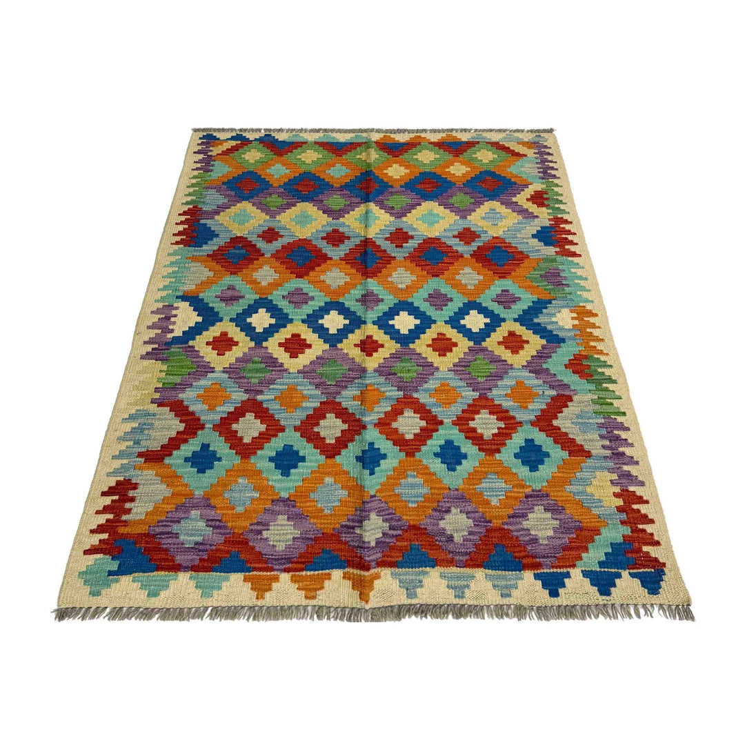 Afghan Vegetable Kilim Rug 3' 3" x 4' 11" Flat-Weave | No. AL302958