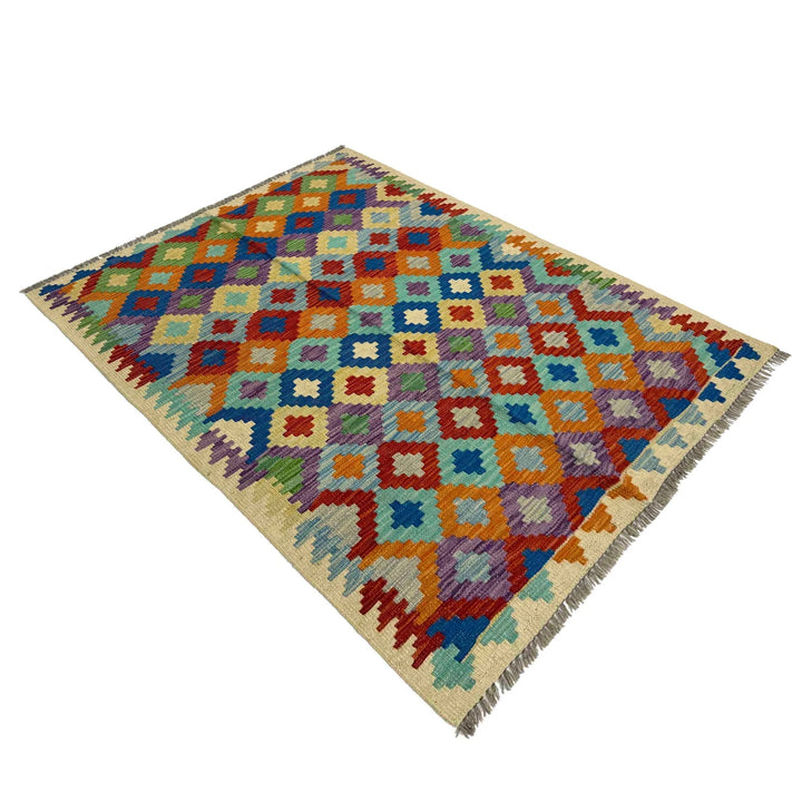 Afghan Vegetable Kilim Rug 3' 3" x 4' 11" Flat-Weave | No. AL302958