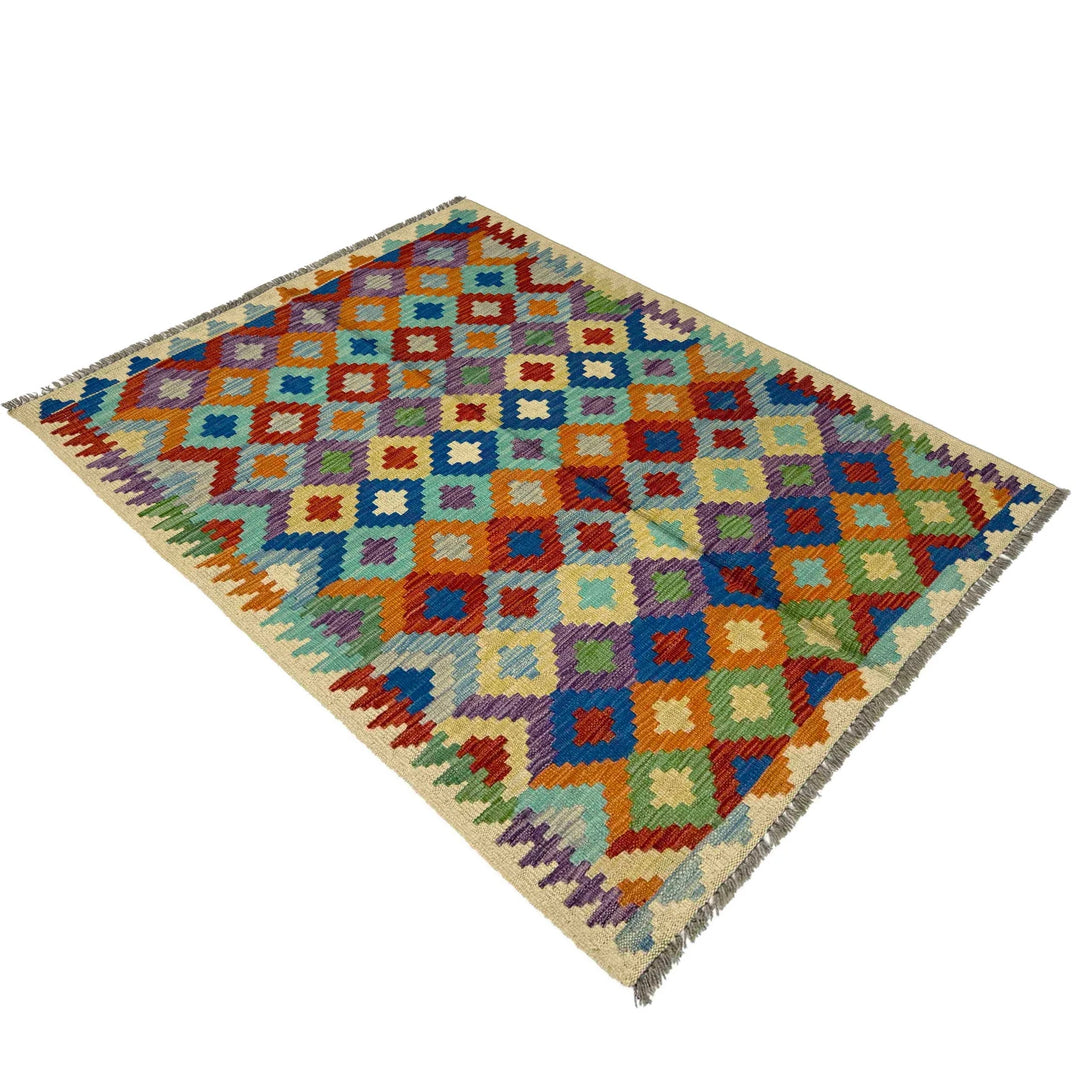 Afghan Vegetable Kilim Rug 3' 3" x 4' 11" Flat-Weave | No. AL302958