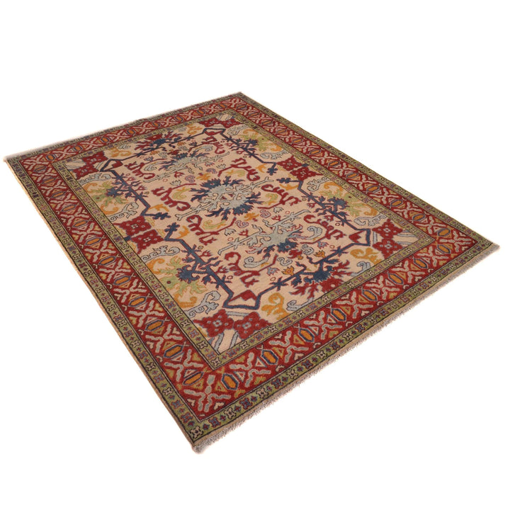 Beige Afghan Mamluk Rug 5' 1" x 6' 5" Hand-Knotted | No. AL30304