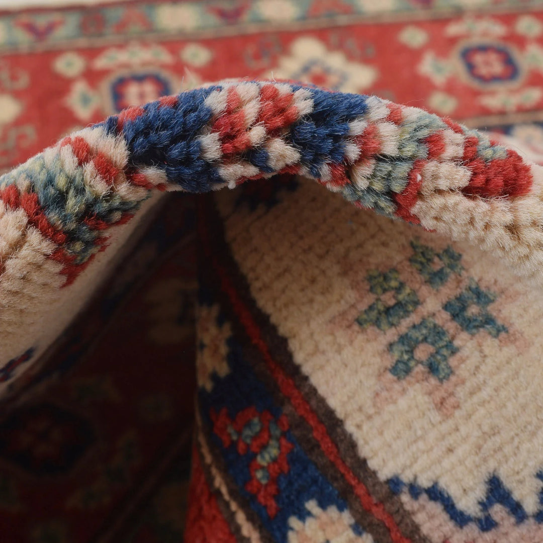 Ivory Afghan Kazak Rug 2' 7" x 3' 9" Hand-Knotted | No. AL30331