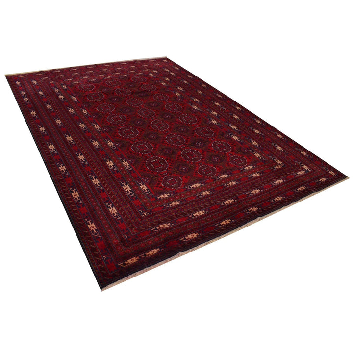 Red Afghan Baluchi Rug 6' 7" x 9' 4" Hand-Knotted | No. AL30347