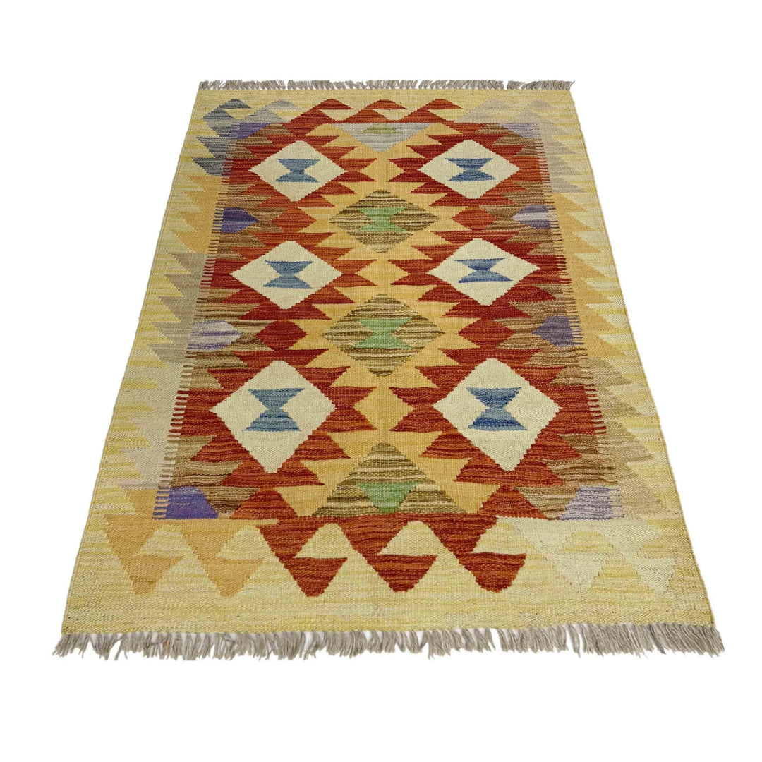 Afghan Vegetable Kilim Rug 2' 8" x 4' 2" Flat-Weave | No. AL303548