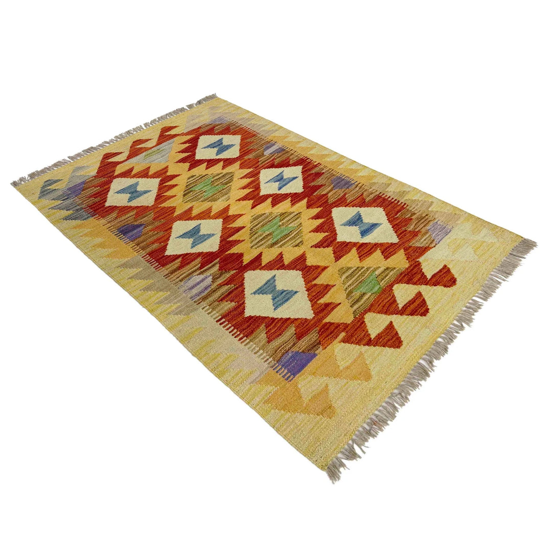 Afghan Vegetable Kilim Rug 2' 8" x 4' 2" Flat-Weave | No. AL303548