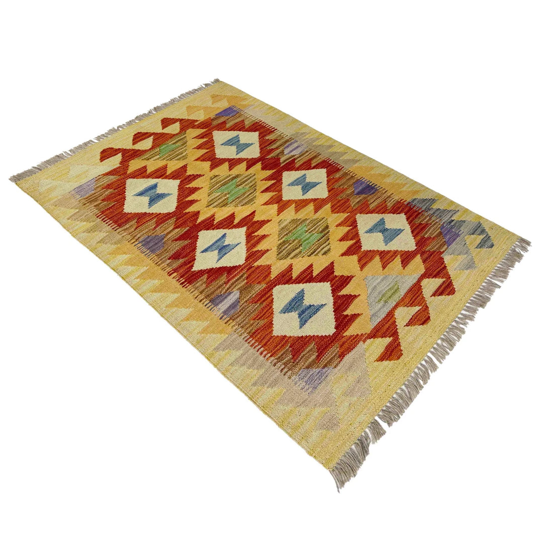 Afghan Vegetable Kilim Rug 2' 8" x 4' 2" Flat-Weave | No. AL303548