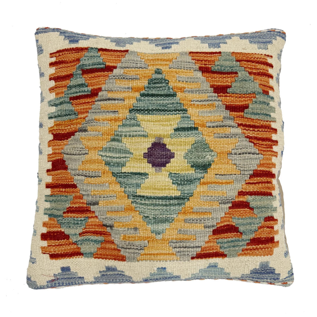 Afghan Kilim Cushion Cover 1' 6" x 1' 6" Flat-Weave | No. AL304008