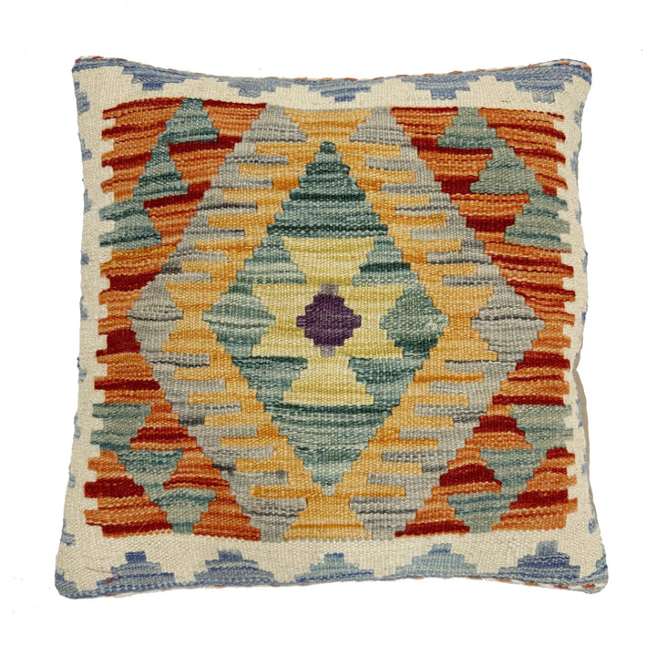 Afghan Kilim Cushion Cover 1' 6" x 1' 6" Flat-Weave | No. AL304008