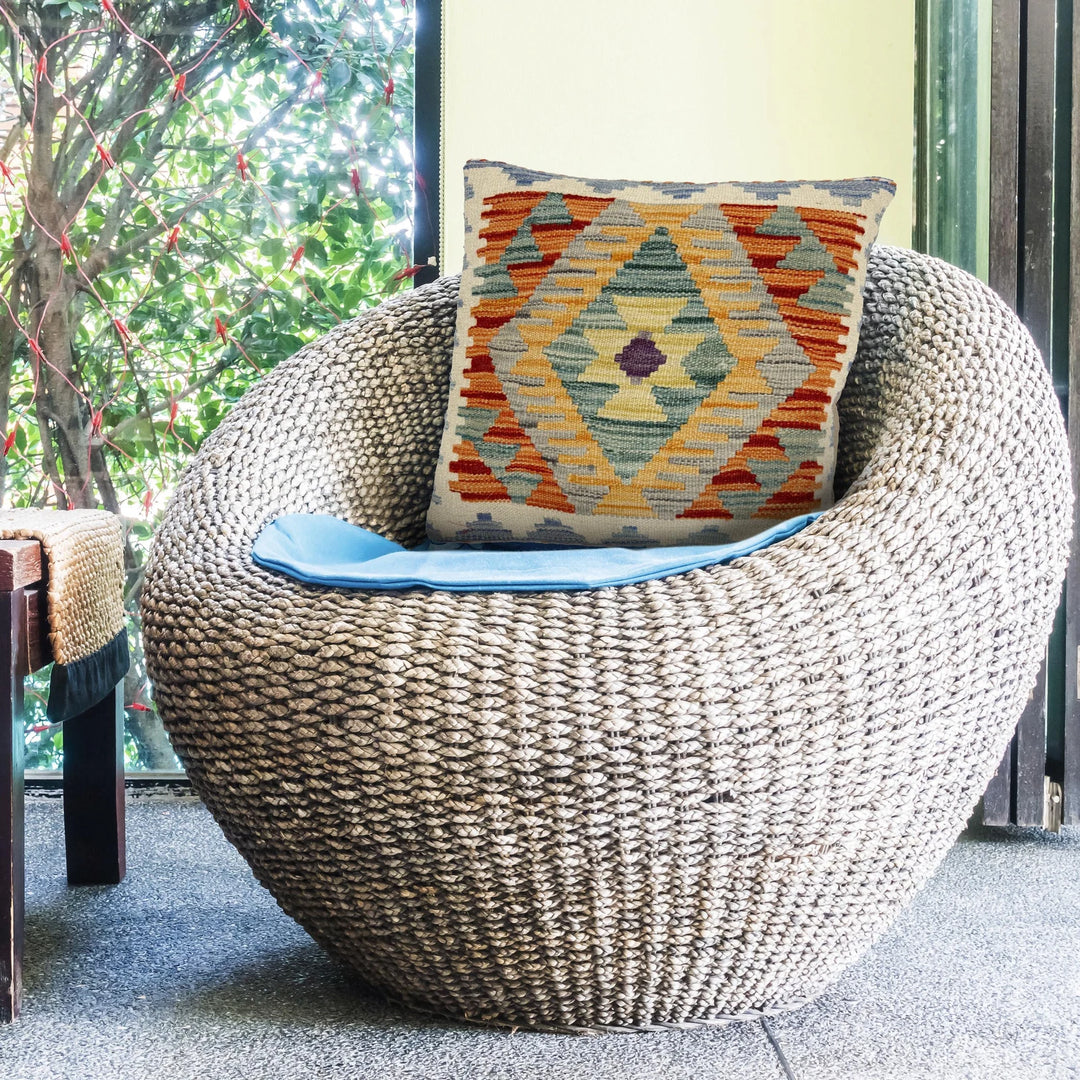 Afghan Kilim Cushion Cover 1' 6" x 1' 6" Flat-Weave | No. AL304008