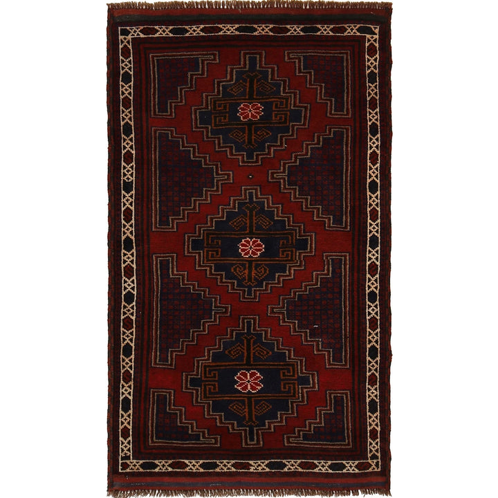 Red Afghan Baluchi Rug 2' 9" x 4' 10" Hand-Knotted | No. AL30405