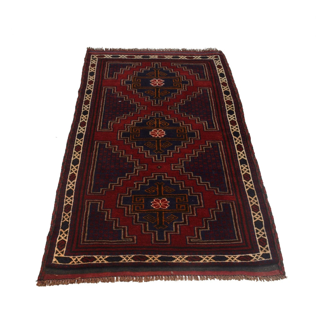 Red Afghan Baluchi Rug 2' 9" x 4' 10" Hand-Knotted | No. AL30405
