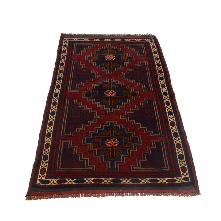 Red Afghan Baluchi Rug 2' 9" x 4' 10" Hand-Knotted | No. AL30405