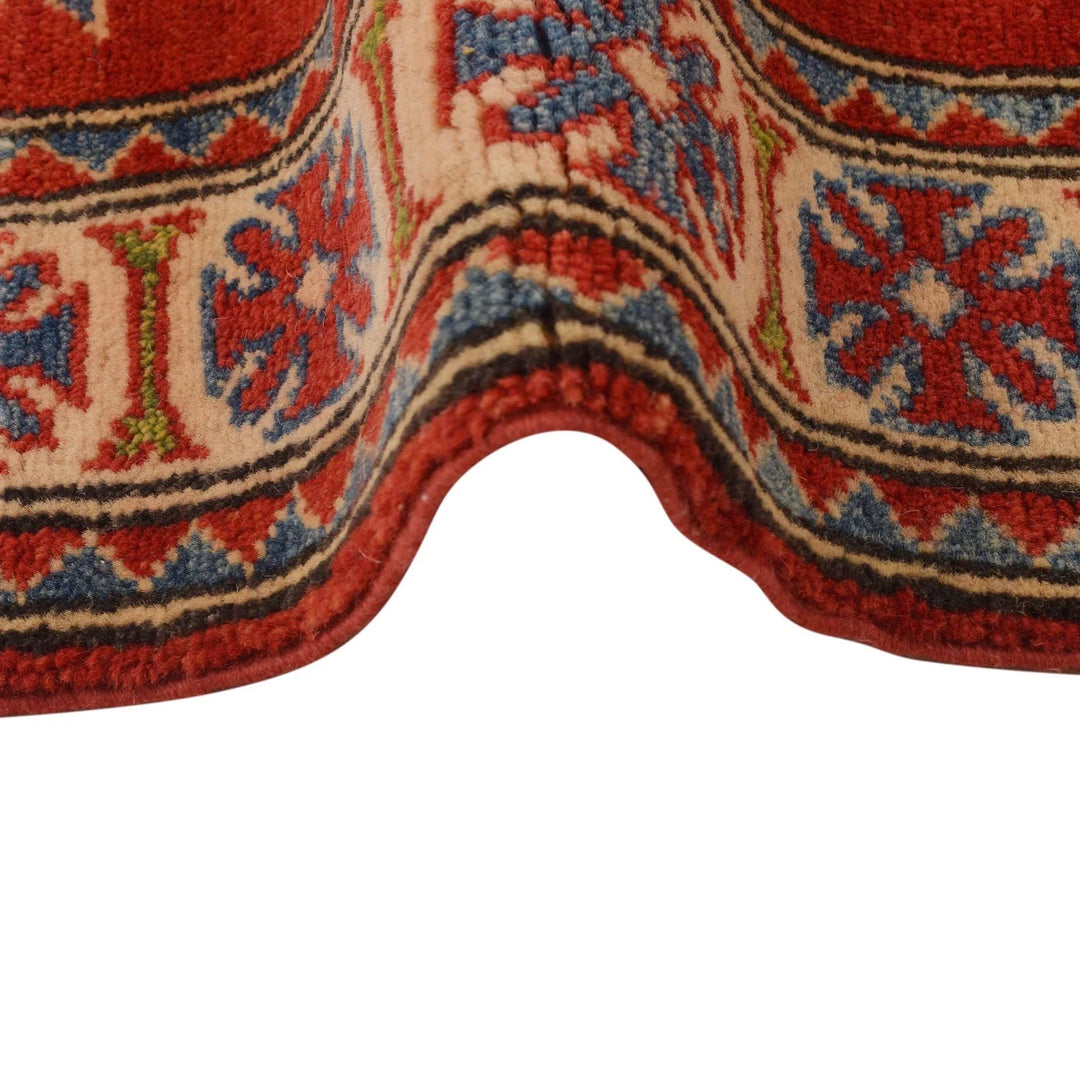 Red Afghan Kazak Rug 3' 4" x 4' 10" Hand-Knotted | No. AL30480