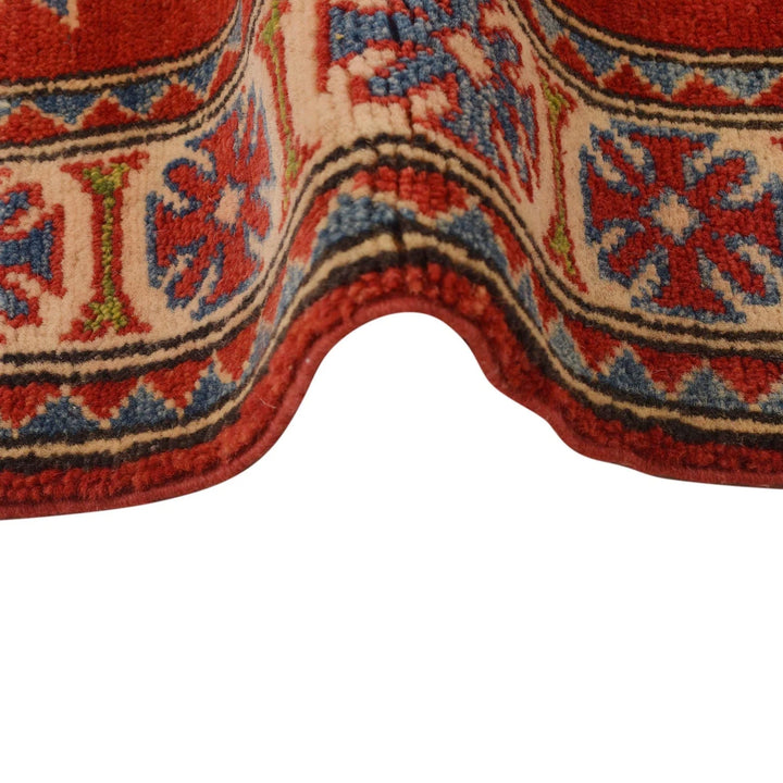 Red Afghan Kazak Rug 3' 4" x 4' 10" Hand-Knotted | No. AL30480
