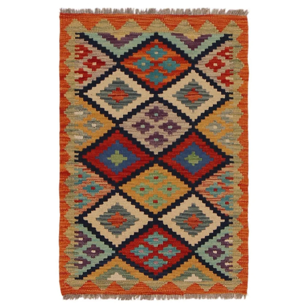 Afghan Vegetable Kelim Rug 2' 0" x 2' 11" Flat-Weave | No. AL30526