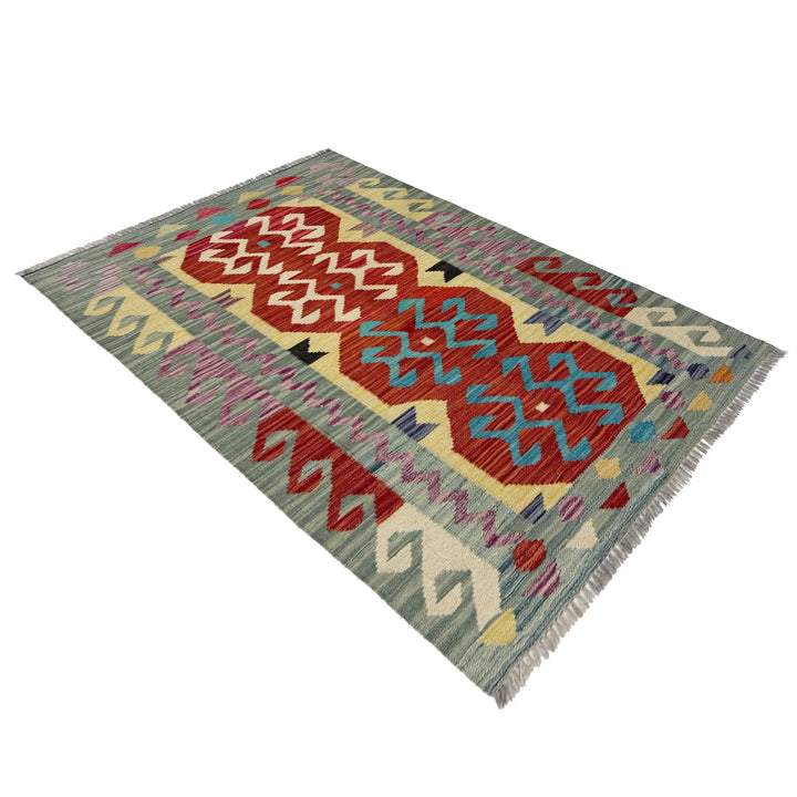Afghan Vegetable Kilim Rug 2' 8" x 4' 2" Flat-Weave | No. AL305966