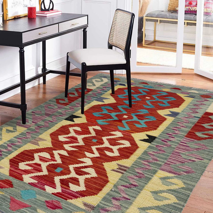 Afghan Vegetable Kilim Rug 2' 8" x 4' 2" Flat-Weave | No. AL305966