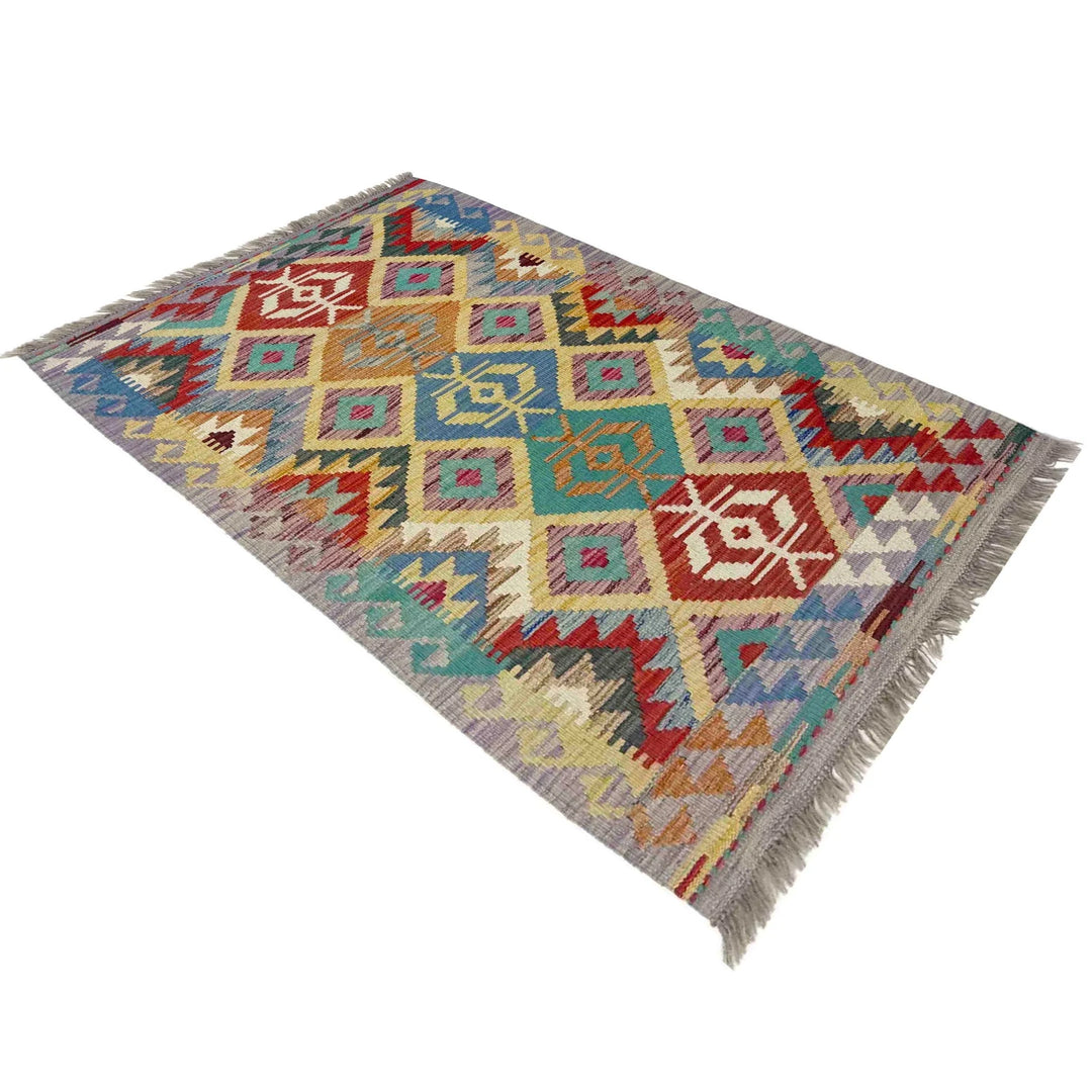 Afghan Vegetable Kilim Rug 2' 7" x 4' 3" Flat-Weave | No. AL306149