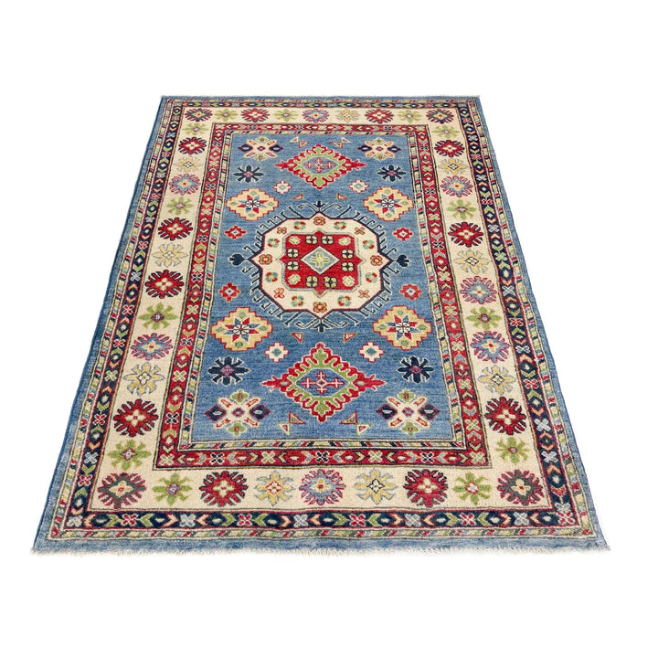 Blue Afghan Kazak Rug 3' 8" x 5' 11" Hand-Knotted | No. AL306305