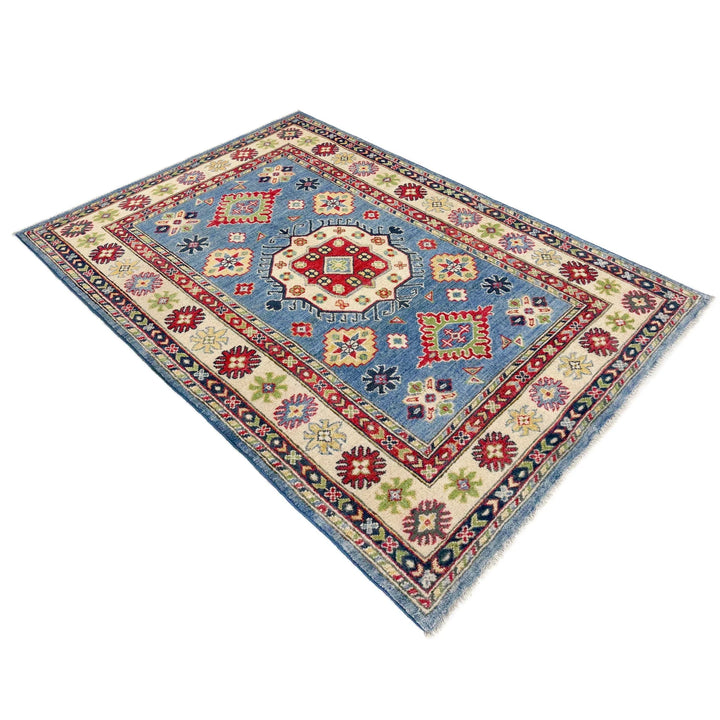 Blue Afghan Kazak Rug 3' 8" x 5' 11" Hand-Knotted | No. AL306305