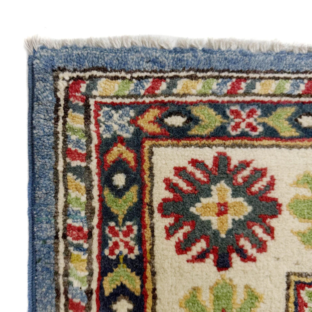 Blue Afghan Kazak Rug 3' 8" x 5' 11" Hand-Knotted | No. AL306305