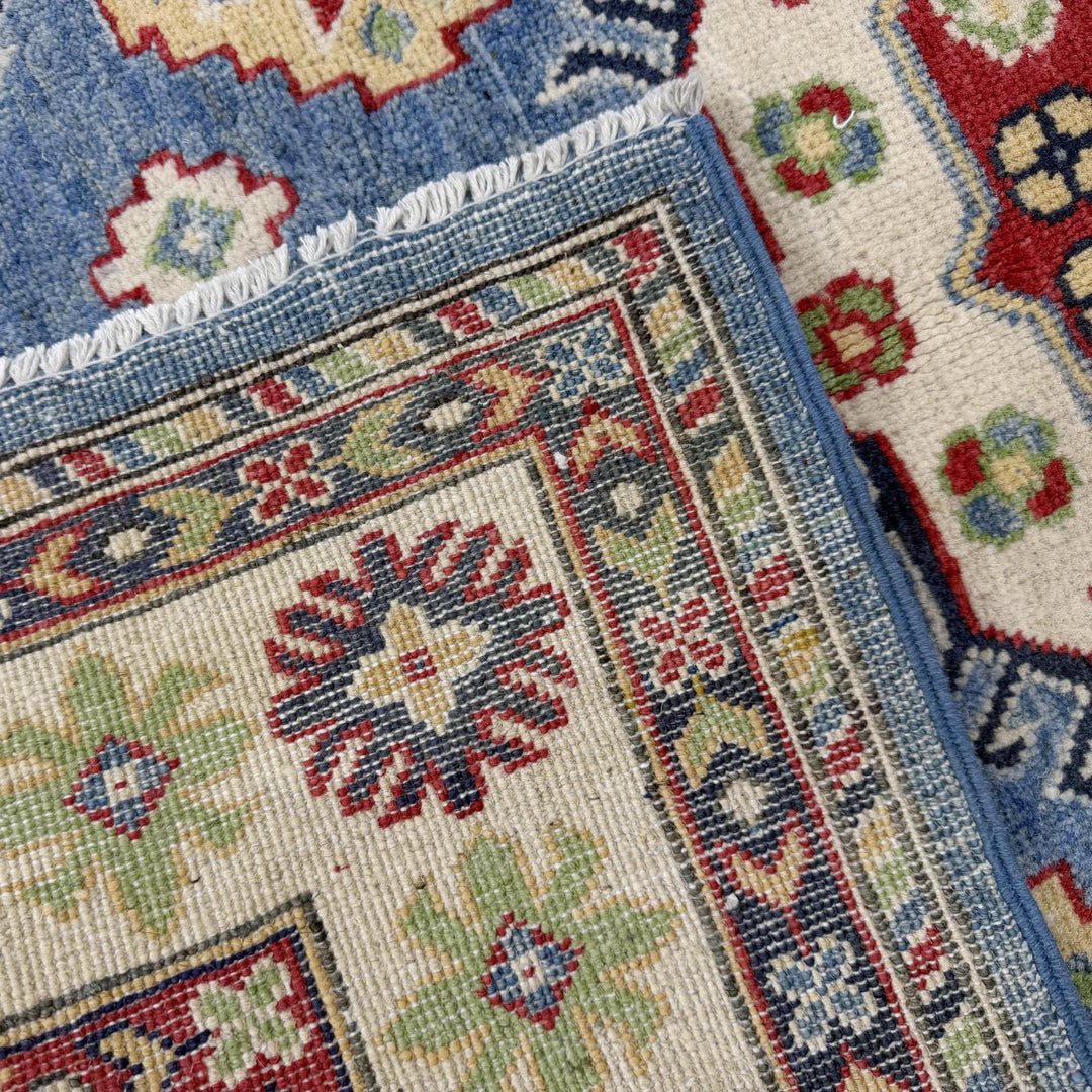 Blue Afghan Kazak Rug 3' 8" x 5' 11" Hand-Knotted | No. AL306305
