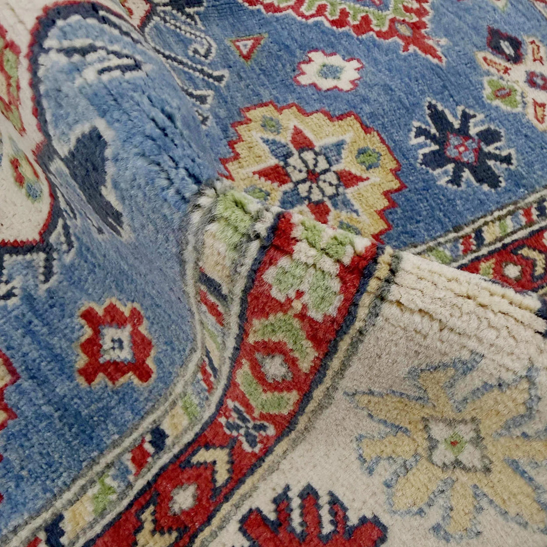 Blue Afghan Kazak Rug 3' 8" x 5' 11" Hand-Knotted | No. AL306305