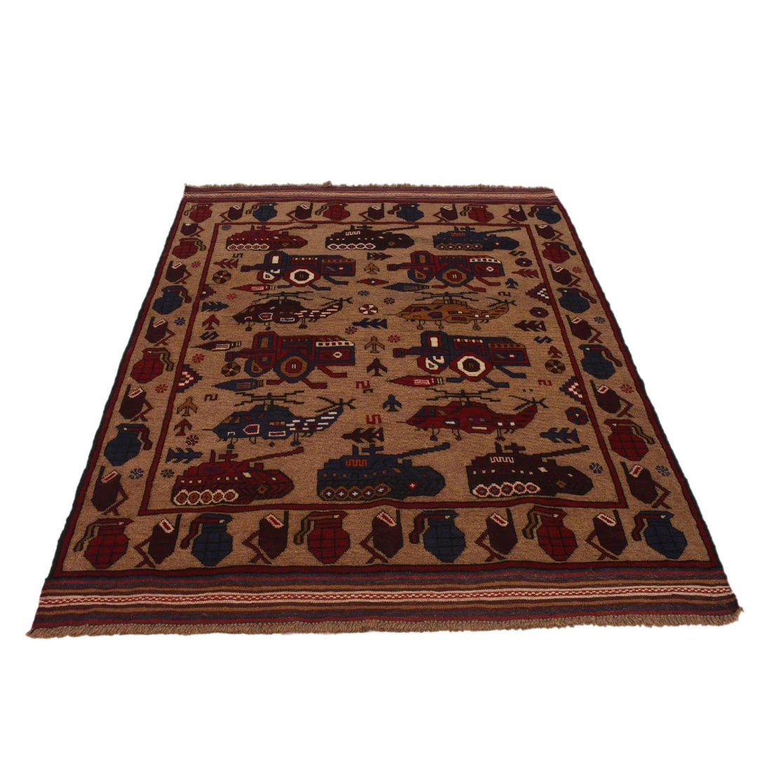 Brown Afghan War Rug 4' 6" x 6' 1" Hand-Knotted | No. AL30630