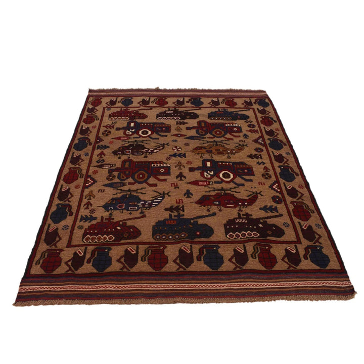 Brown Afghan War Rug 4' 6" x 6' 1" Hand-Knotted | No. AL30630