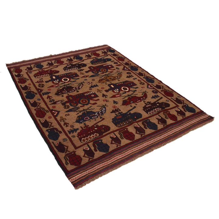 Brown Afghan War Rug 4' 6" x 6' 1" Hand-Knotted | No. AL30630