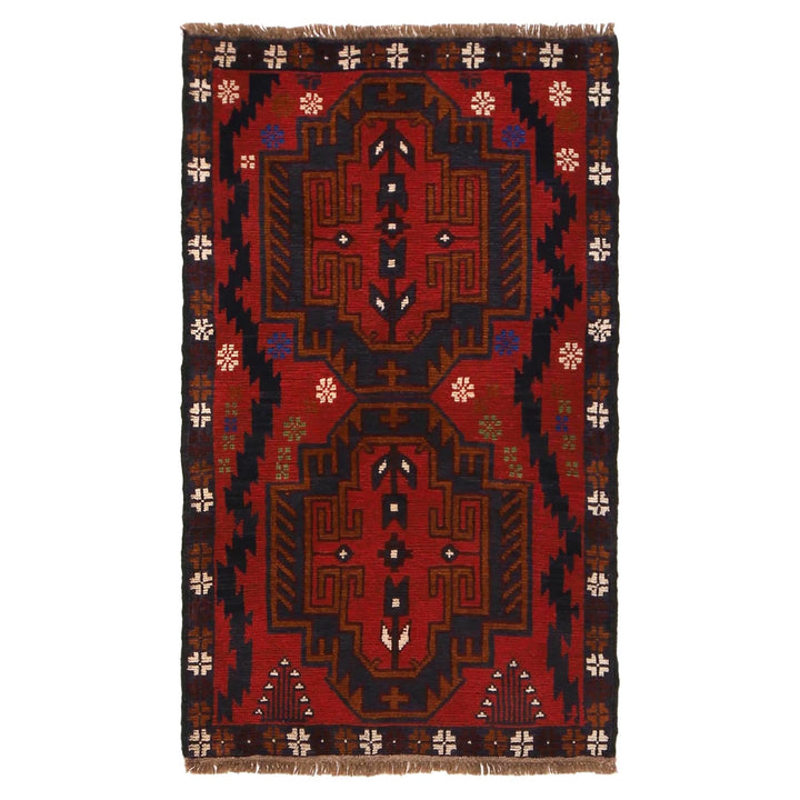 Red Afghan Baluchi Rug 2' 9" x 4' 8" Hand-Knotted | No. AL30665