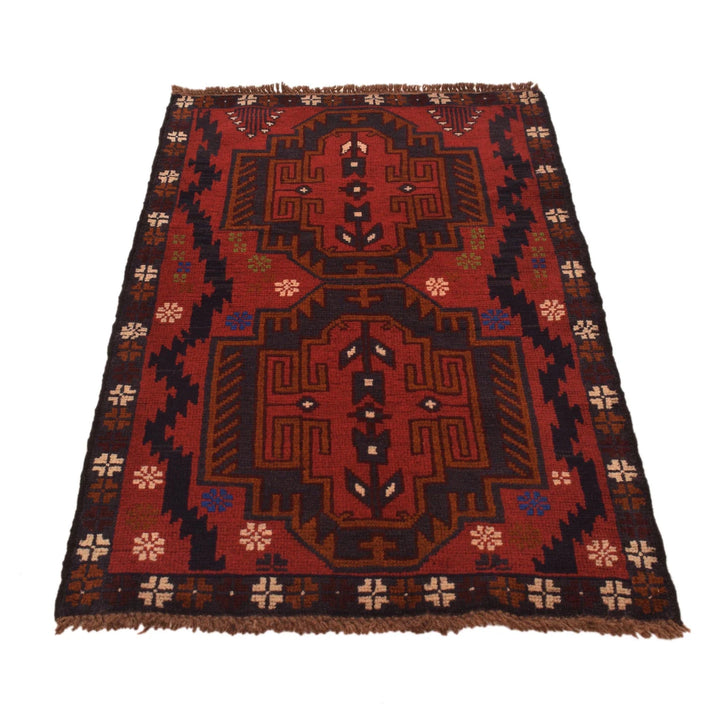 Red Afghan Baluchi Rug 2' 9" x 4' 8" Hand-Knotted | No. AL30665