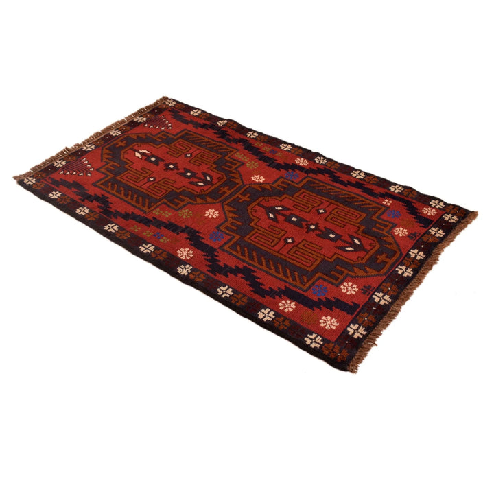 Red Afghan Baluchi Rug 2' 9" x 4' 8" Hand-Knotted | No. AL30665