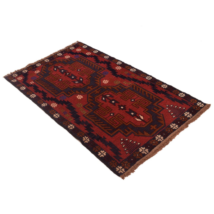 Red Afghan Baluchi Rug 2' 9" x 4' 8" Hand-Knotted | No. AL30665