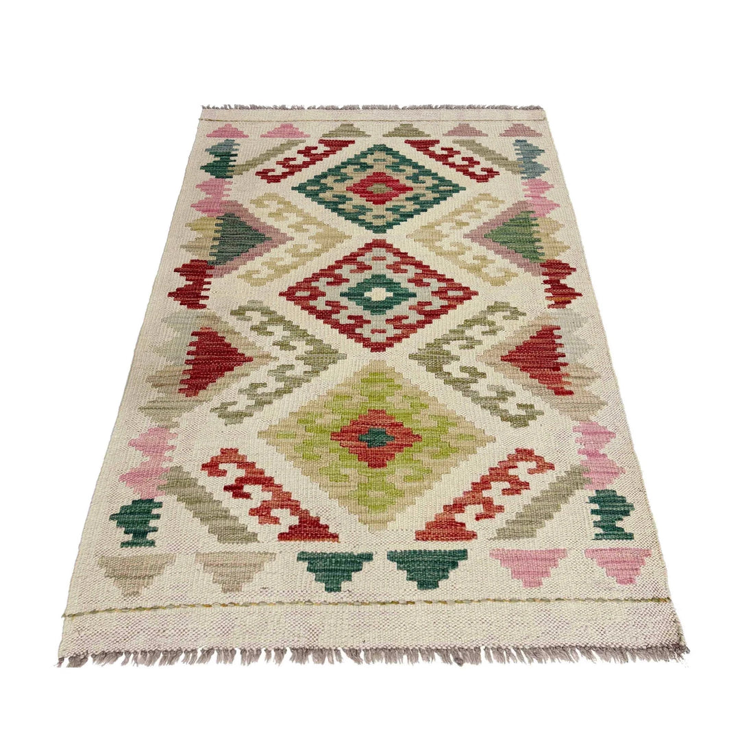 Afghan Vegetable Kilim Rug 2' 7" x 3' 11" Flat-Weave | No. AL306674