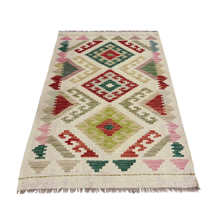 Afghan Vegetable Kilim Rug 2' 7" x 3' 11" Flat-Weave | No. AL306674