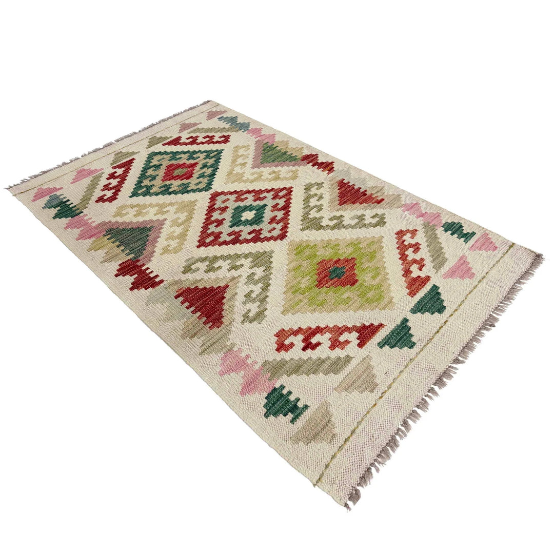 Afghan Vegetable Kilim Rug 2' 7" x 3' 11" Flat-Weave | No. AL306674