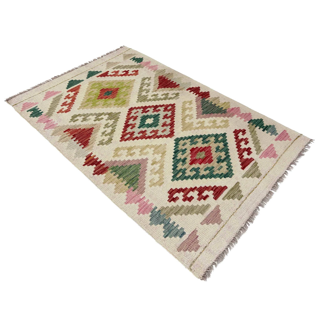 Afghan Vegetable Kilim Rug 2' 7" x 3' 11" Flat-Weave | No. AL306674
