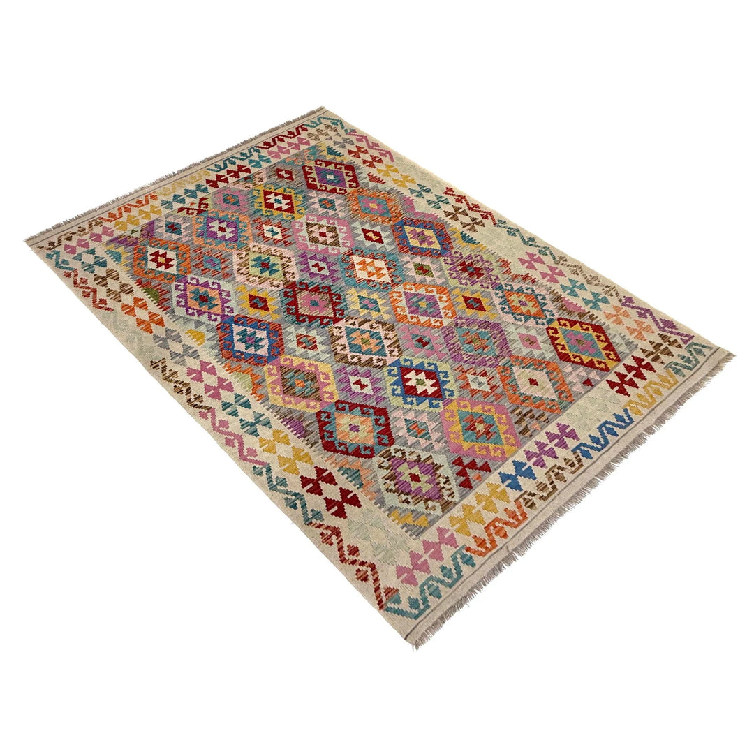 Multicolor Afghan Vegetable Kilim Rug 6' 1" x 7' 9" Flat-Weave | No. AL30721