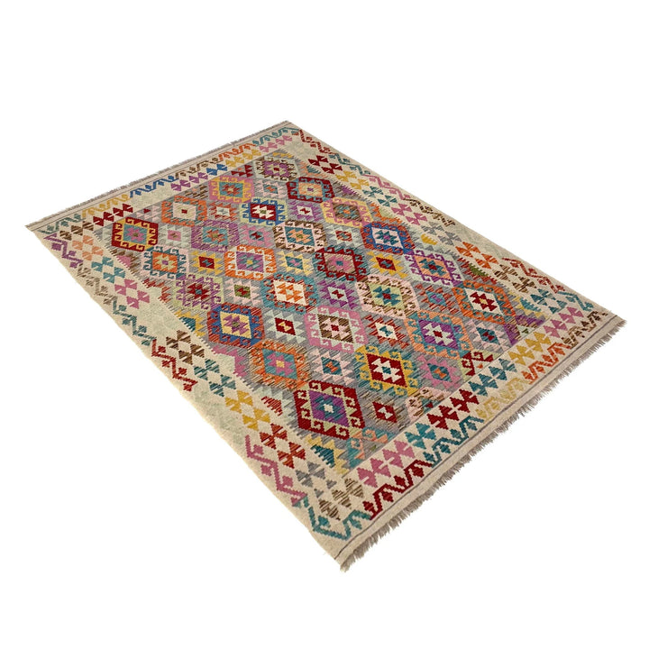Multicolor Afghan Vegetable Kilim Rug 6' 1" x 7' 9" Flat-Weave | No. AL30721