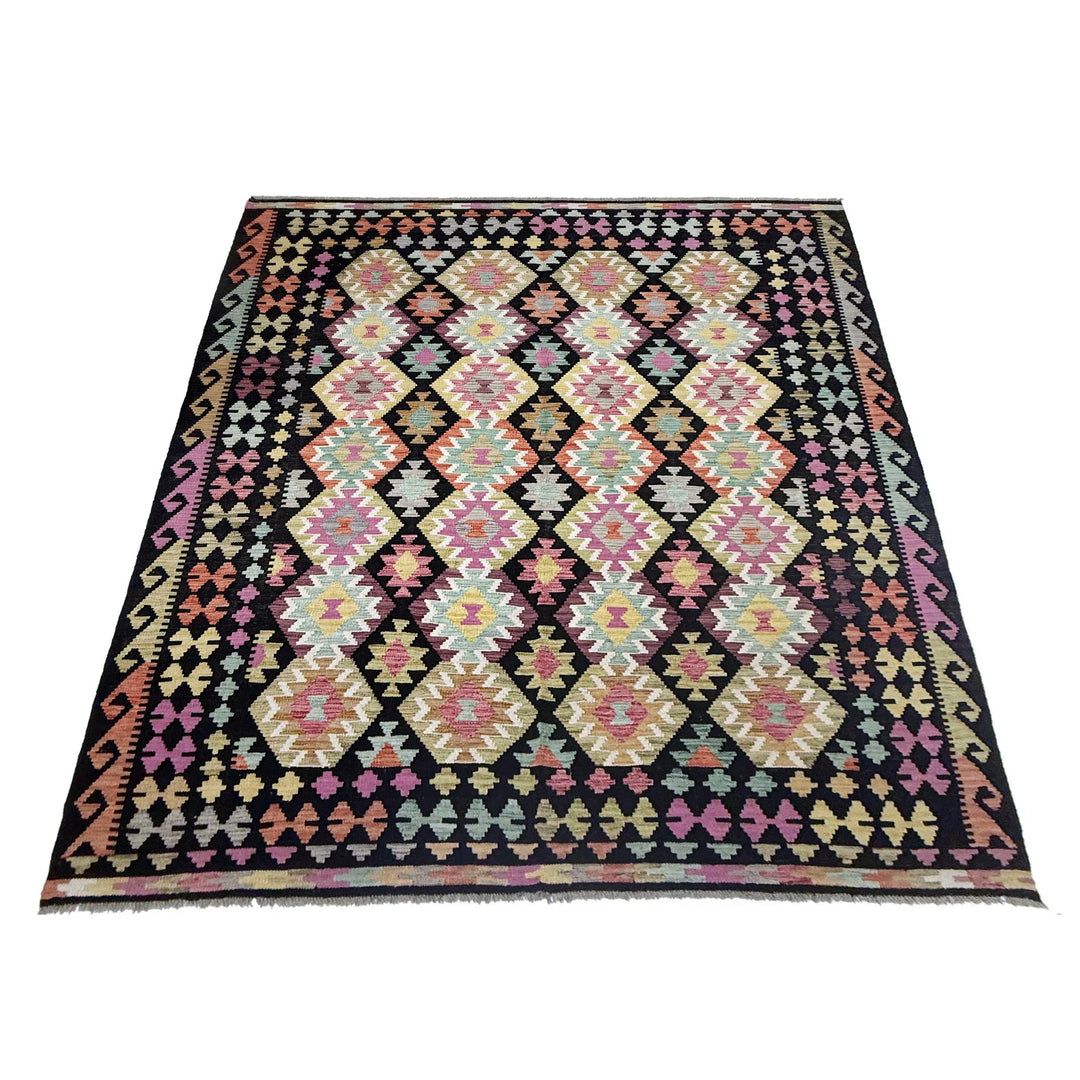 Afghan Vegetable Kilim Rug 6' 8" x 9' 5" Flat-Weave | No. AL307478