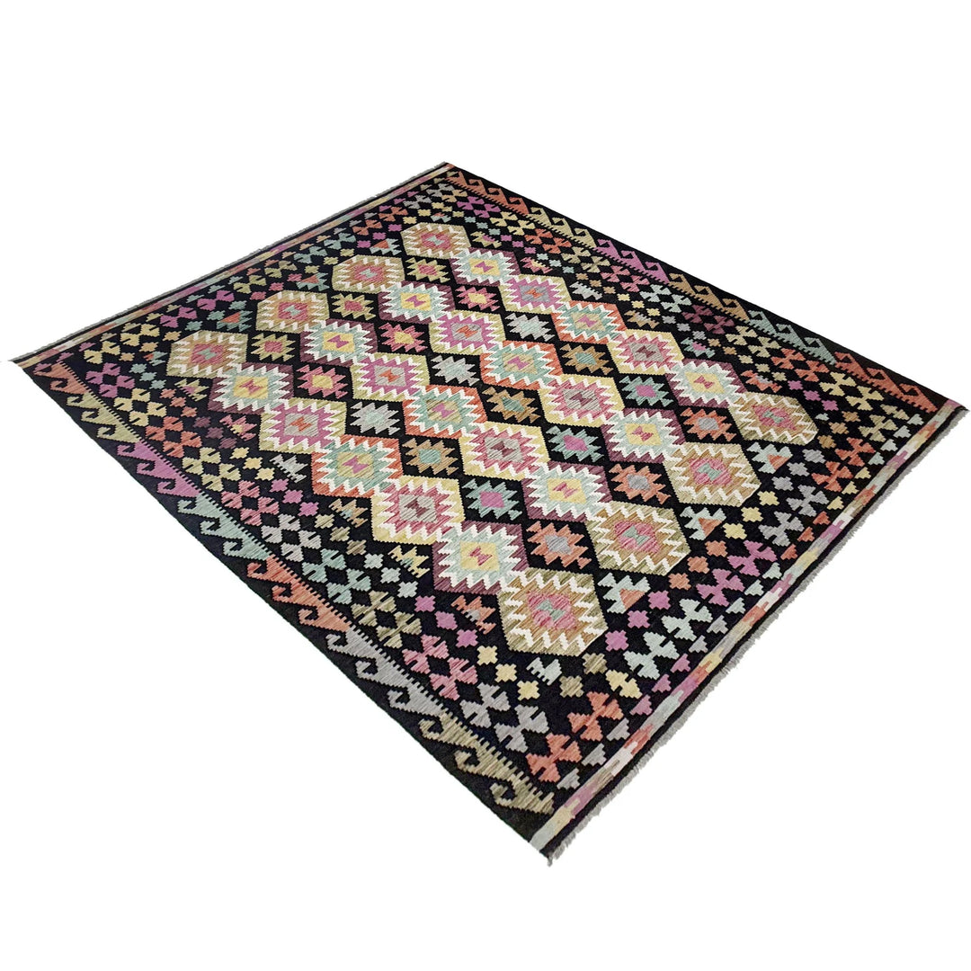 Afghan Vegetable Kilim Rug 6' 8" x 9' 5" Flat-Weave | No. AL307478