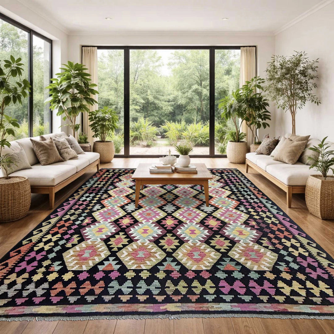 Afghan Vegetable Kilim Rug 6' 8" x 9' 5" Flat-Weave | No. AL307478