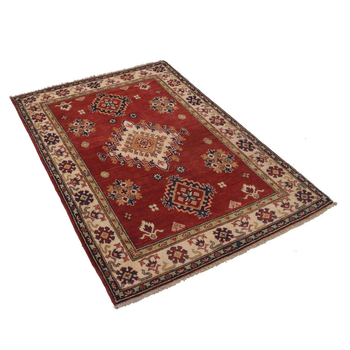 Red Afghan Kazak Rug 3' 5" x 5' 0" Hand-Knotted | No. AL30768